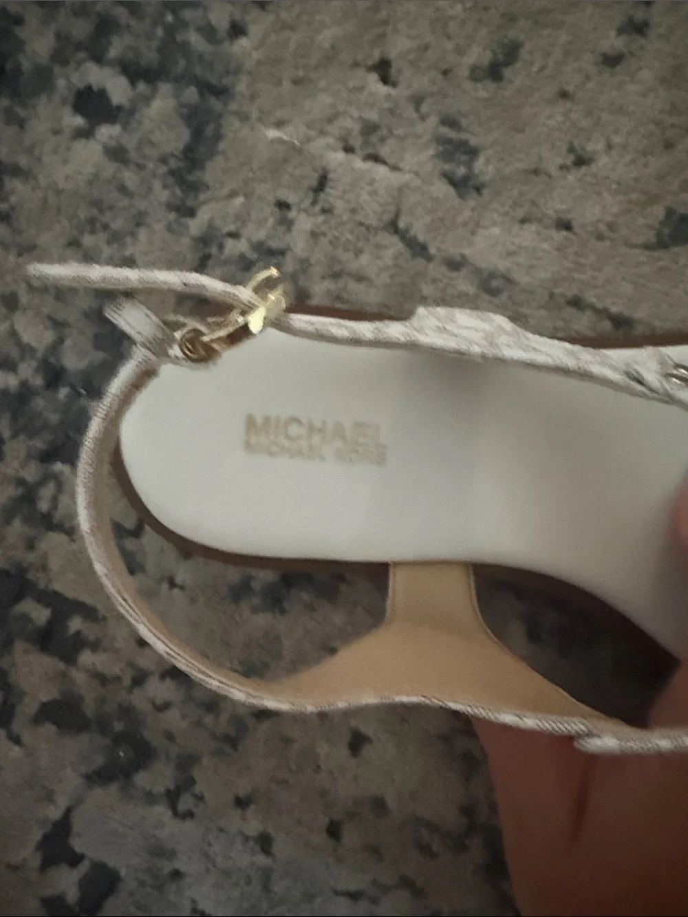 Michael Kors White and Gold Logo Thong Sandals